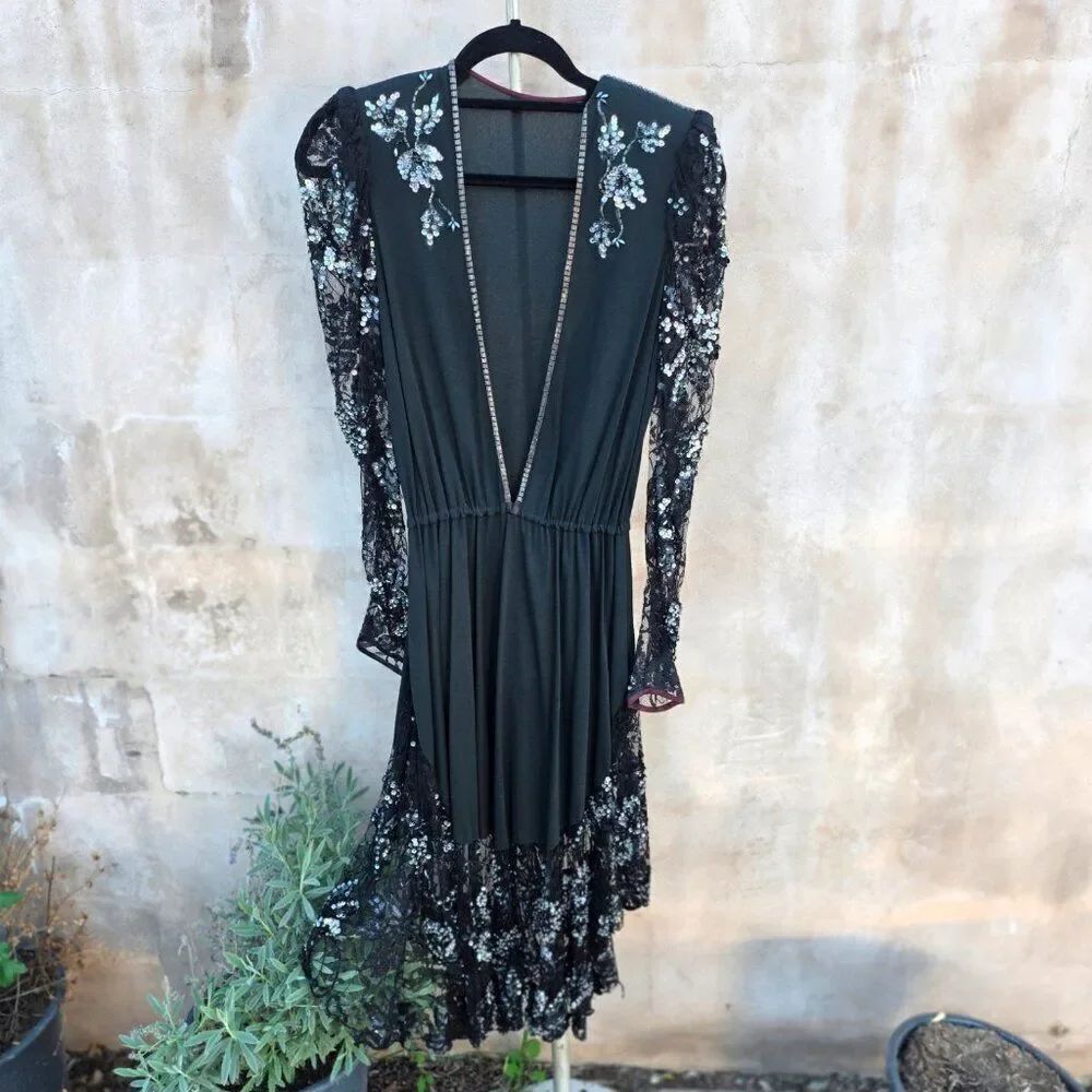 Vintage black beaded 80s dress